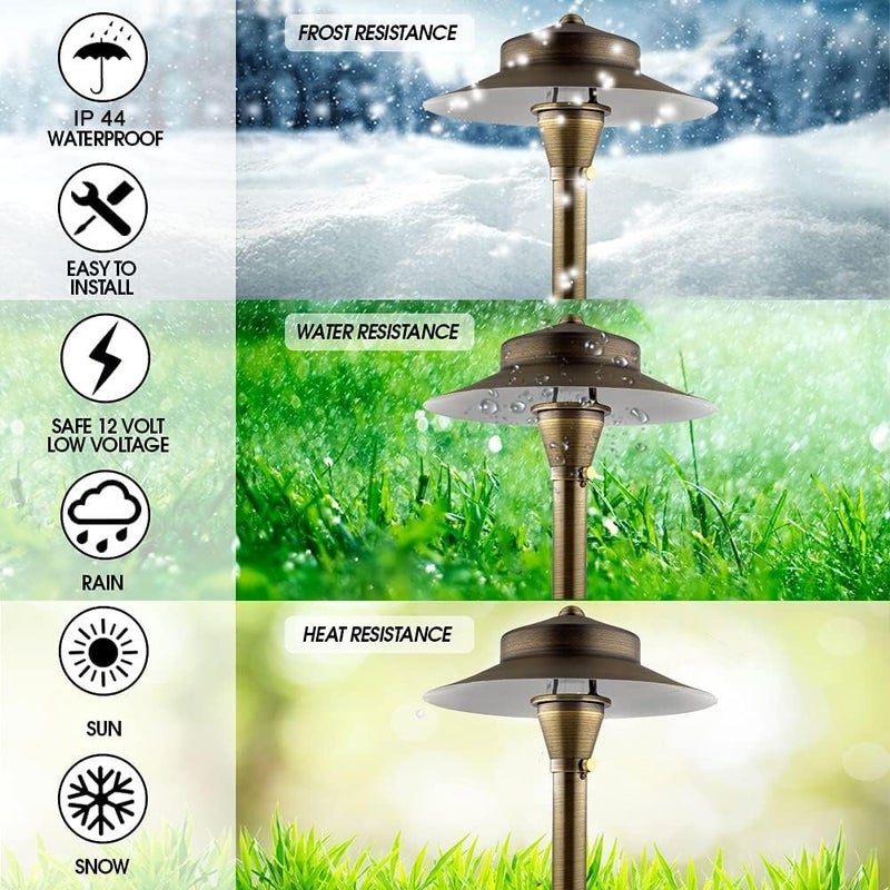 MIK Solutions LED Low Voltage Pathway Lights 120- Solid Brass Outdoor Landscape Lights for Garden Pathway & Driveway Outdoor Lighting, 12V Landscape Lighting with Ground Stake & G4 LED Bulb (1 Pack Wide Top 8-1/2") - Image 3